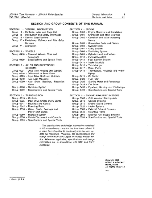 John Deere JD743-A Feller Buncher Technical Repair Manual TM1226