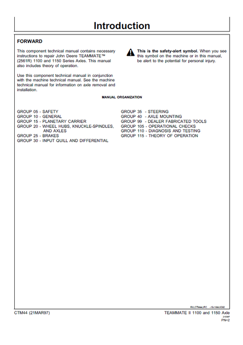 John Deere JI 2561R 1100 1150 Series Outboard Axle Manual