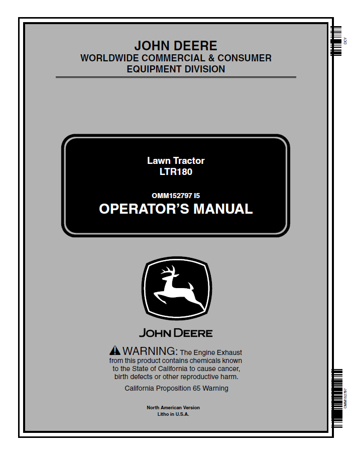 John Deere LTR180 Lawn Tractors Operator Manual OMM152797 PDF