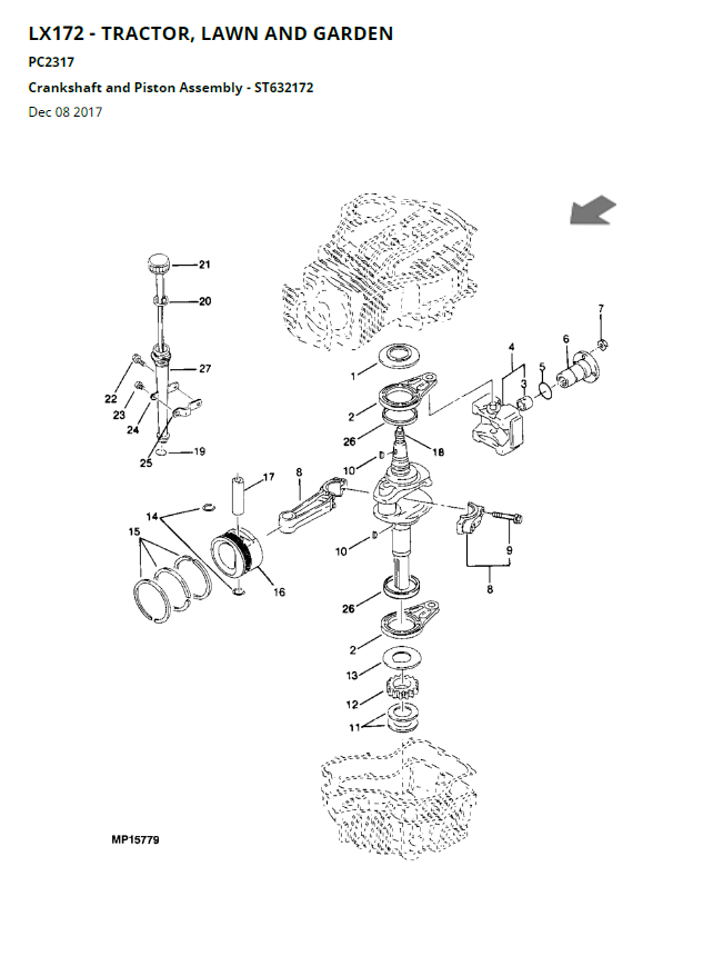 John Deere LX172 Tractor, Lawn and Garden Parts Catalog Manual PC2317 PDF