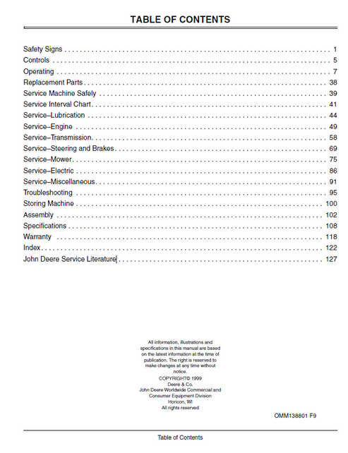 John Deere M653 M655 M665 ZTrak Owner Manual OMM138801 PDF