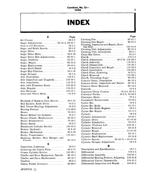 John Deere No. 55 Combine Technical Service Manual SM2014