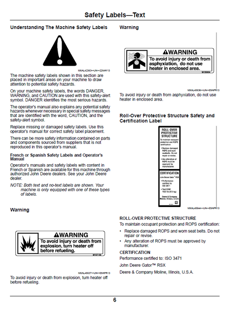 John Deere RSX850i Gator Utility Vehicle Owner Operator Manual PDF