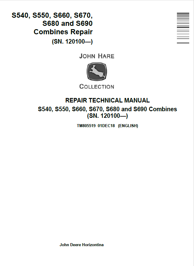 John Deere S540, S550, S660, S670, S680 and S690 Combines Repair Technical Manual TM805519 PDF