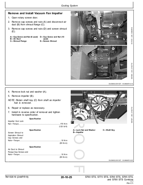 John Deere S760 S770 S780 S785 S790 Combine Repair Technical Manual