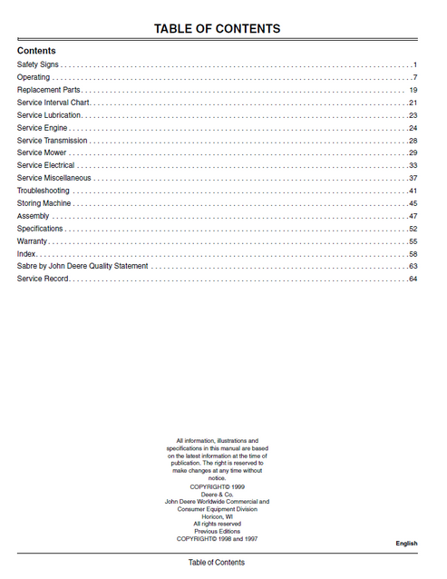 John Deere Sabre Garden Tractor 2048HV 2254HV 2554HV PDF Manual