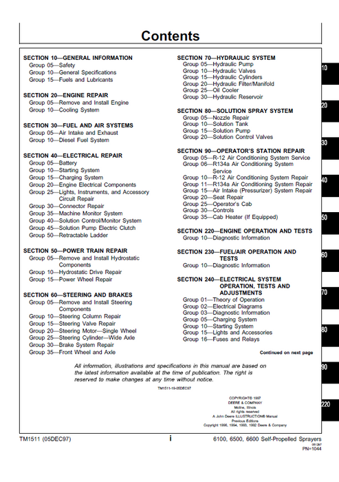 John Deere Self-Propelled Sprayer Technical Repair Manual TM1511