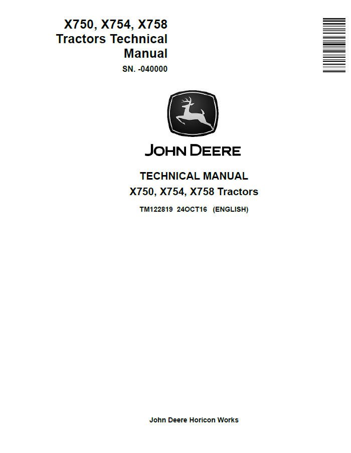John Deere X750, X754, X758 Tractors Technical Manual TM122819 PDF