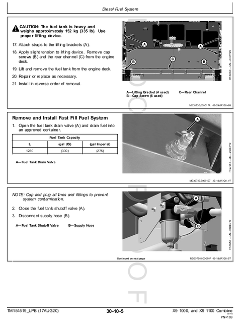 John Deere X9 1000 X9 1100 Combine Service & Repair Technical Manual