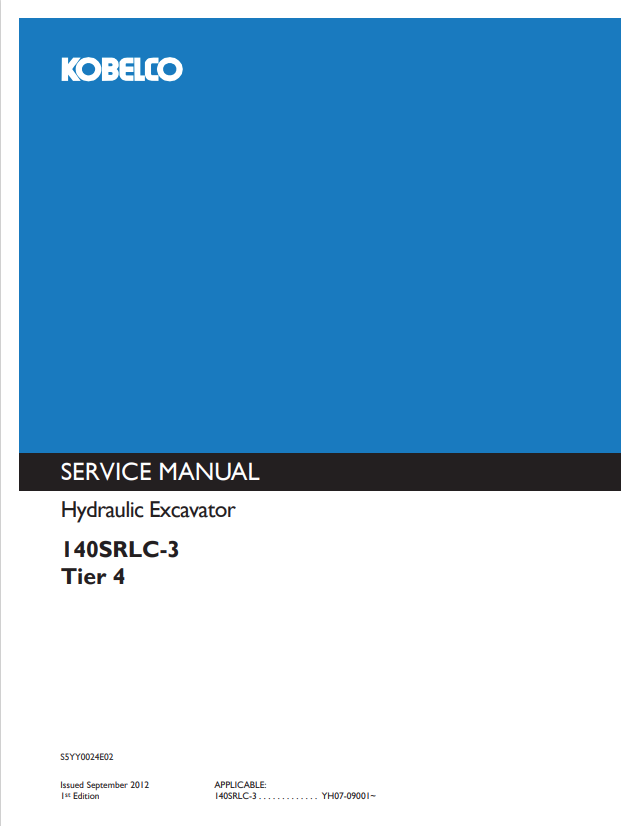 KOBELCO 140SRLC-3 TIER 4 HYDRAULIC EXCAVATOR SHOP MANUAL PDF