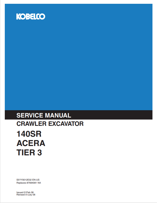 KOBELCO 140SR ACERA TIER 3 CRAWLER EXCAVATOR SERVICE MANUAL PDF
