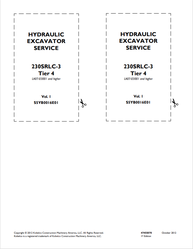 KOBELCO 230SRLC-3 TIER 4 HYDRAULIC EXCAVATOR SERVICE MANUAL PDF