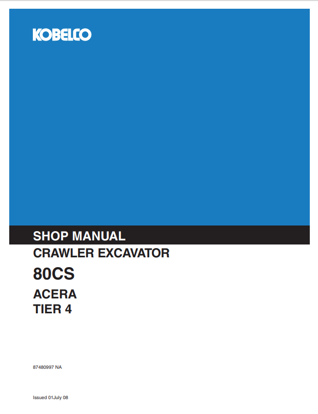 KOBELCO 80CS ACERA TIER 4 CRAWLER EXCAVATOR SHOP MANUAL PDF