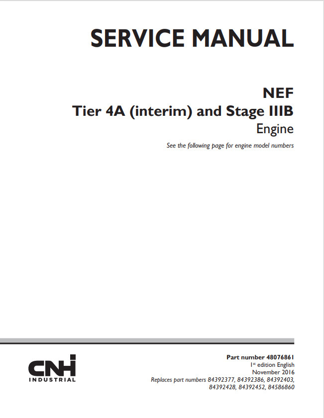 KOBELCO CNH NEF TIER 4A AND STAGE IIIB ENGINE SERVICE MANUAL PDF