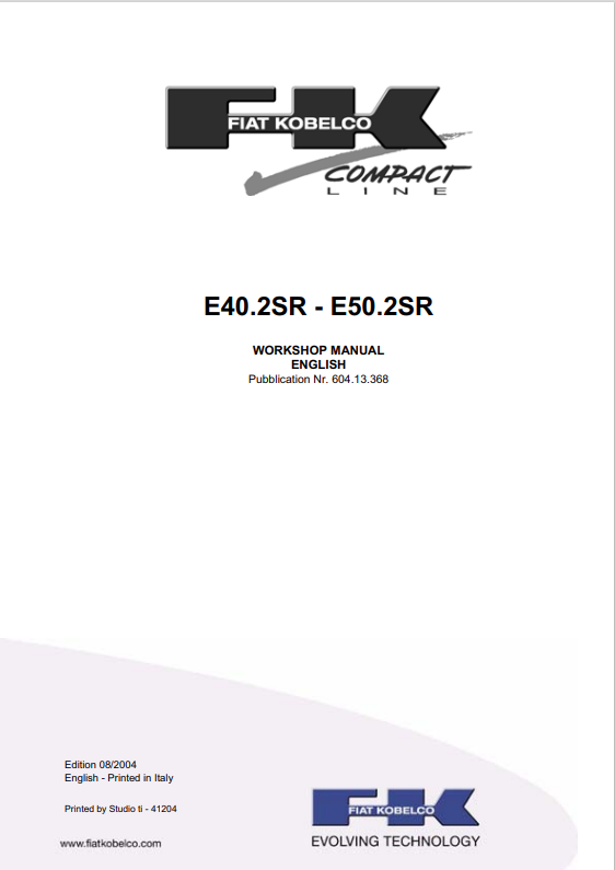KOBELCO FIAT E40.2SR, E50.2SR COMPACT LINE WORKSHOP MANUAL PDF
