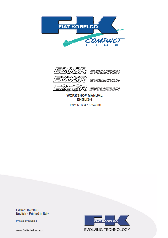 KOBELCO FIAT E20SR, E22SR, E25SR COMPACT LINE EVOLUTION WORKSHOP MANUA PDF