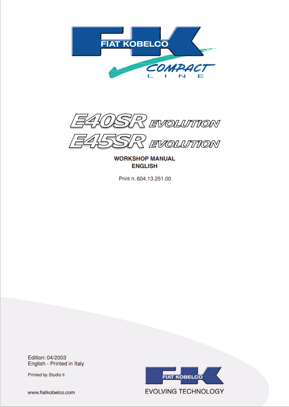 KOBELCO FIAT E40SR, E45SR COMPACT LINE EVOLUTION WORKSHOP MANUAL PDF