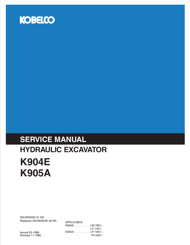 KOBELCO K904E, K905A HYDRAULIC EXCAVATOR SERVICE MANUAL PDF