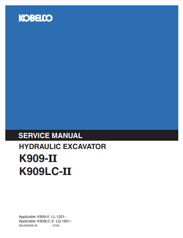 KOBELCO K909 II, K909LC II HYDRAULIC EXCAVATOR SERVICE MANUAL PDF