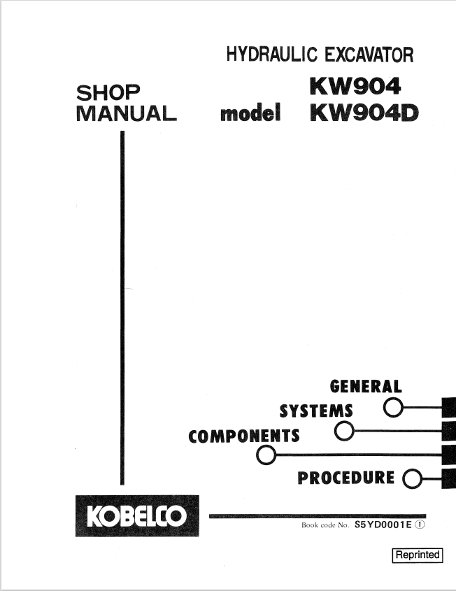 KOBELCO KW904, KW904D HYDRAULIC EXCAVATOR SHOP MANUAL PDF