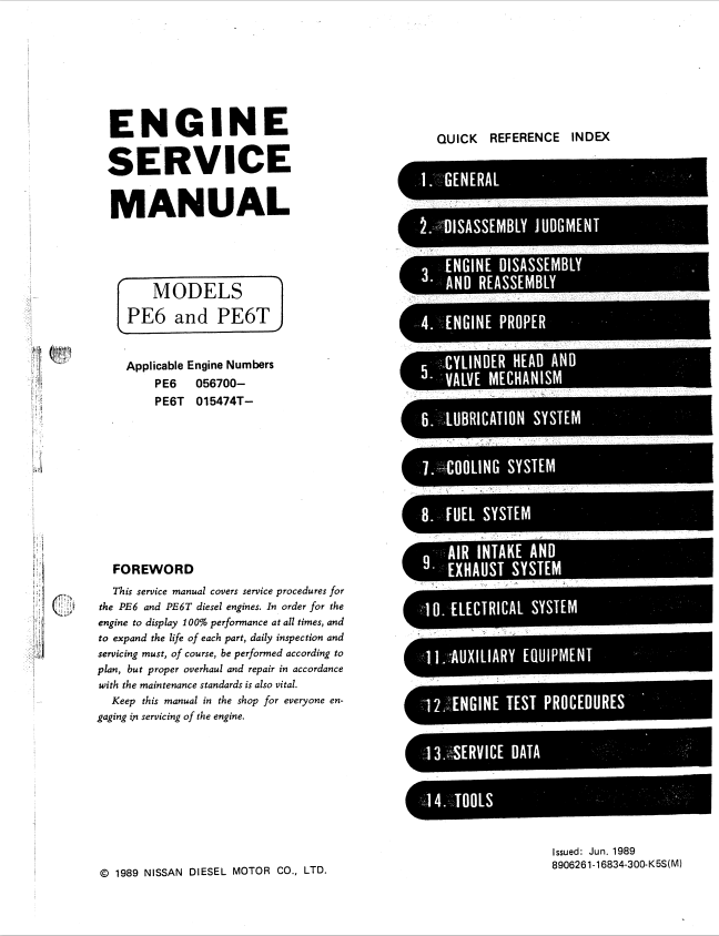 KOBELCO NISSAN PE6, PE6T DIESEL ENGINE SERVICE MANUAL PDF