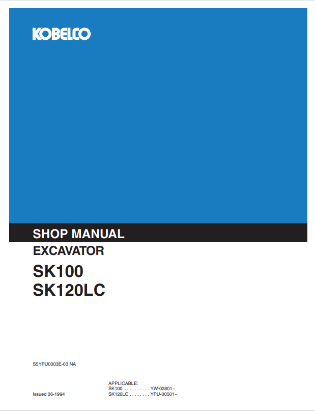 KOBELCO SK100, SK120LC EXCAVATOR SHOP MANUAL PDF