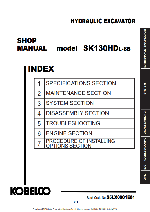 KOBELCO SK130HDL-8B HYDRAULIC EXCAVATOR SHOP MANUAL PDF