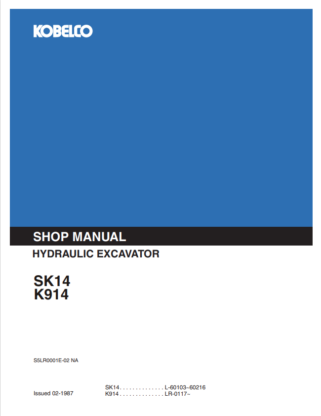 KOBELCO SK14, K914 HYDRAULIC EXCAVATOR SERVICE MANUAL PDF