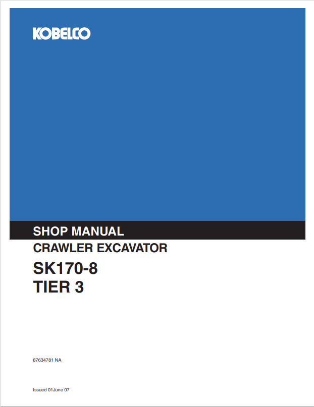 KOBELCO SK170-8 TIER 3 CRAWLER EXCAVATOR SHOP MANUAL PDF