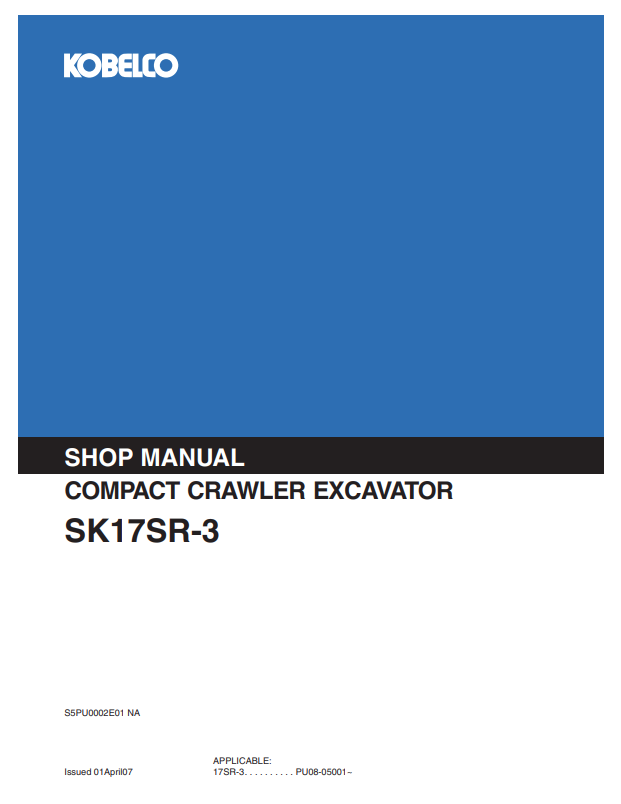 KOBELCO SK17SR-3 COMPACT CRAWLER EXCAVATOR SHOP MANUAL PDF