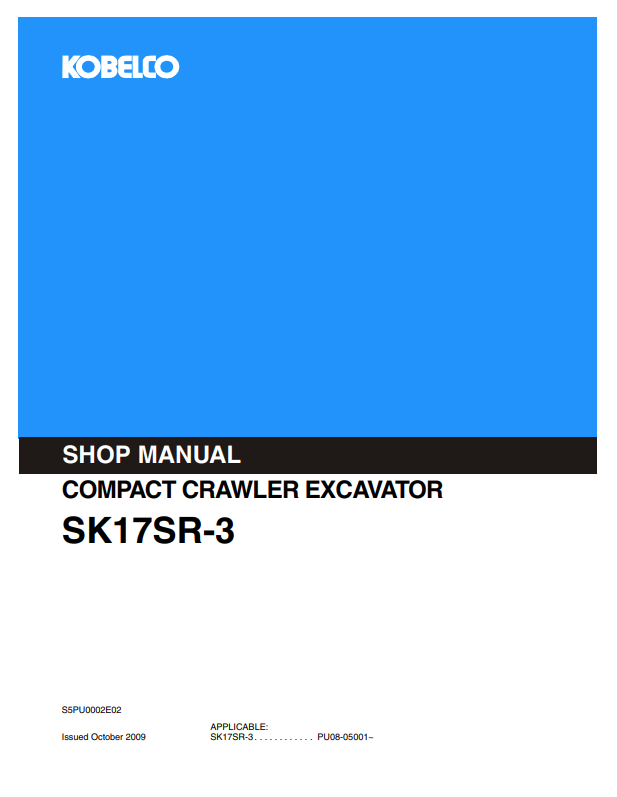 KOBELCO SK17SR-3 COMPACT CRAWLER EXCAVATOR SHOP MANUAL PDF