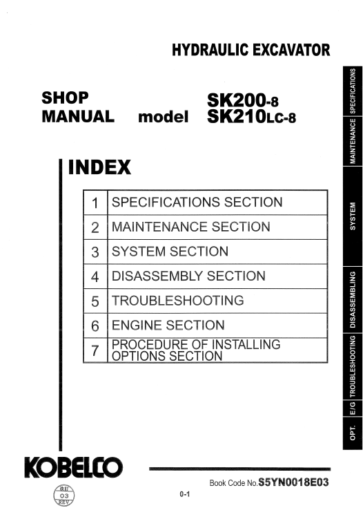 KOBELCO SK200-8, SK210LC-8 HYDRAULIC EXCAVATOR SHOP MANUAL PDF
