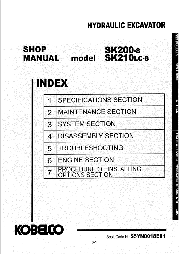 KOBELCO SK200-8, SK210LC-8 HYDRAULIC EXCAVATOR SERVICE MANUAL PDF