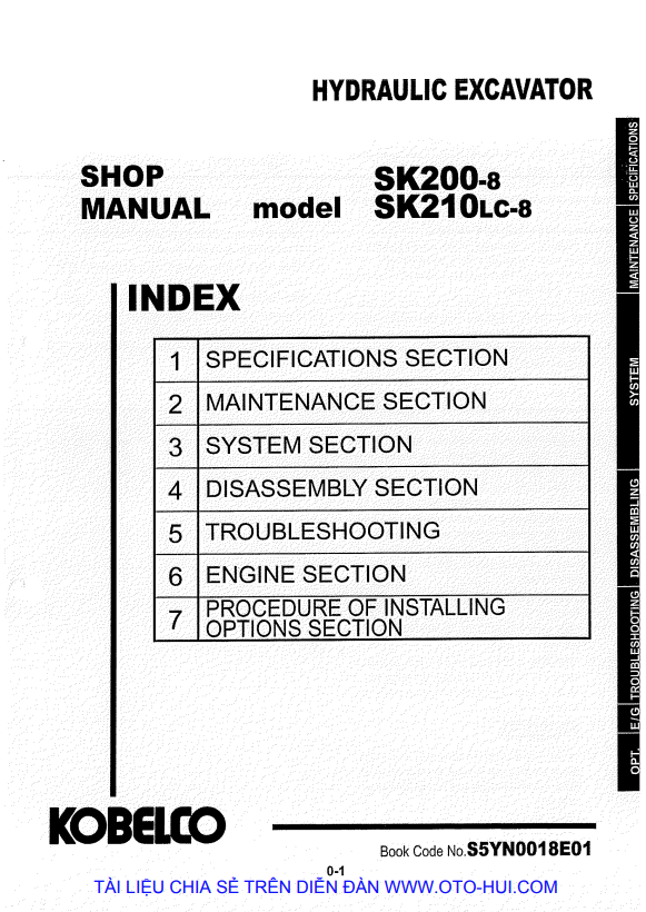 KOBELCO SK200-8, SK210LC-8 HYDRAULIC EXCAVATOR SHOP MANUAL PDF