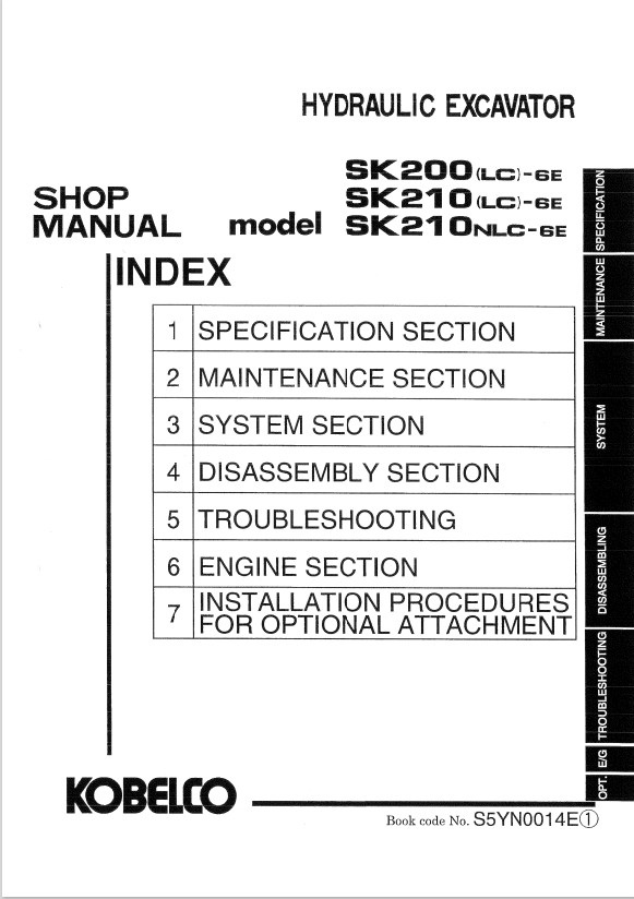 KOBELCO SK200LC-6E, SK210LC-6E, SK210NLC-6E HYDRAULIC EXCAVATOR SHOP MANUAL PDF
