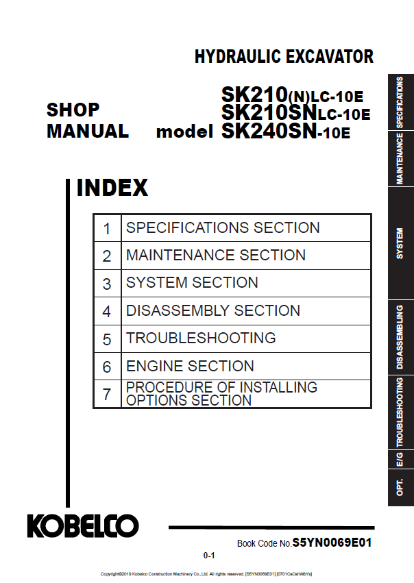 KOBELCO SK210(N)LC-10E, SK210SNLC-10E, SK240SN-10E HYDRAULIC EXCAVATOR SHOP MANUAL PDF