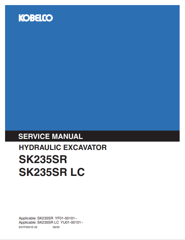 KOBELCO SK235SR, SK235SR LC HYDRAULIC EXCAVATOR SERVICE MANUAL PDF