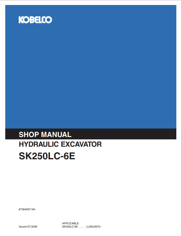 KOBELCO SK250LC-6E HYDRAULIC EXCAVATOR SERVICE MANUAL PDF