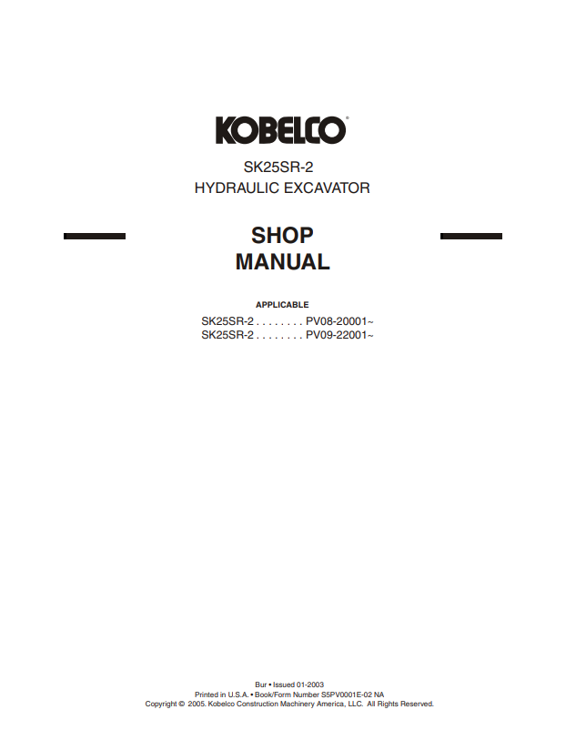 KOBELCO SK25SR-2 HYDRAULIC EXCAVATOR SERVICE MANUAL PDF