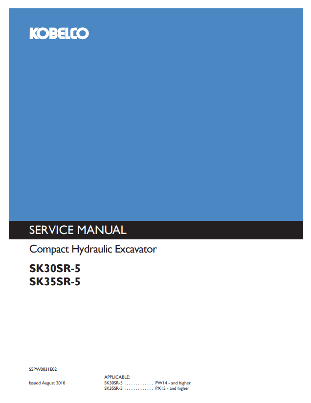 KOBELCO SK30SR-5, SK35SR-5 COMPACT HYDRAULIC EXCAVATOR SHOP MANUAL PDF