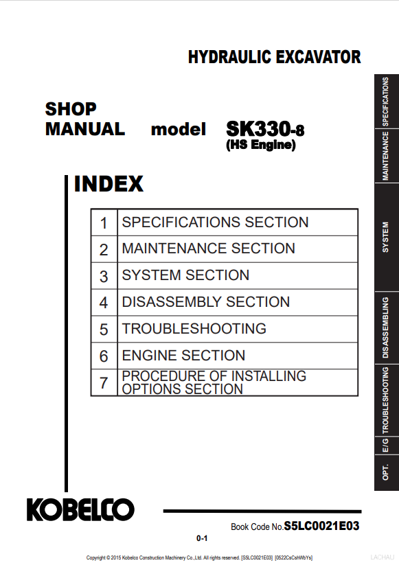 KOBELCO SK330-8 HS ENGINE HYDRAULIC EXCAVATOR SERVICE MANUAL PDF