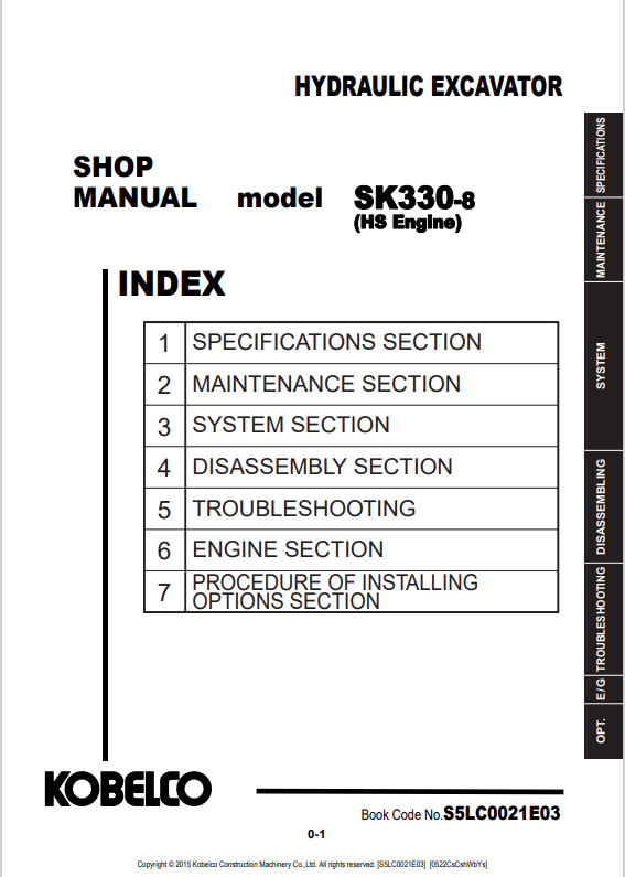 KOBELCO SK330-8 HS ENGINE HYDRAULIC EXCAVATOR SHOP MANUAL PDF