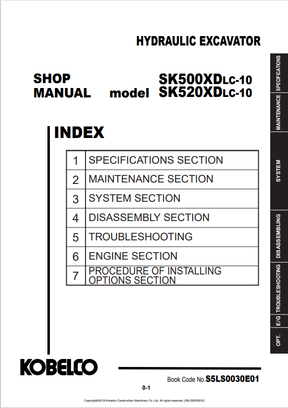 KOBELCO SK500XDLC-10, SK520XDLC-10 HYDRAULIC EXCAVATOR SERVICE MANUAL PDF