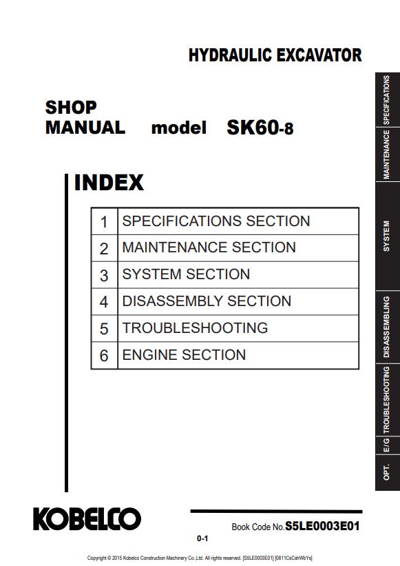 KOBELCO SK60-8 HYDRAULIC EXCAVATOR SHOP MANUAL PDF