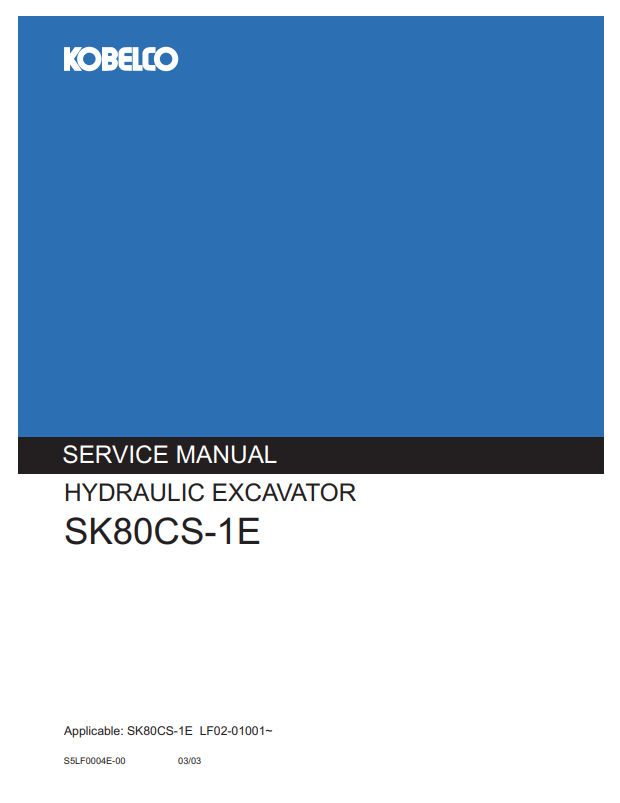 KOBELCO SK80CS-1E HYDRAULIC EXCAVATOR SERVICE MANUAL PDF