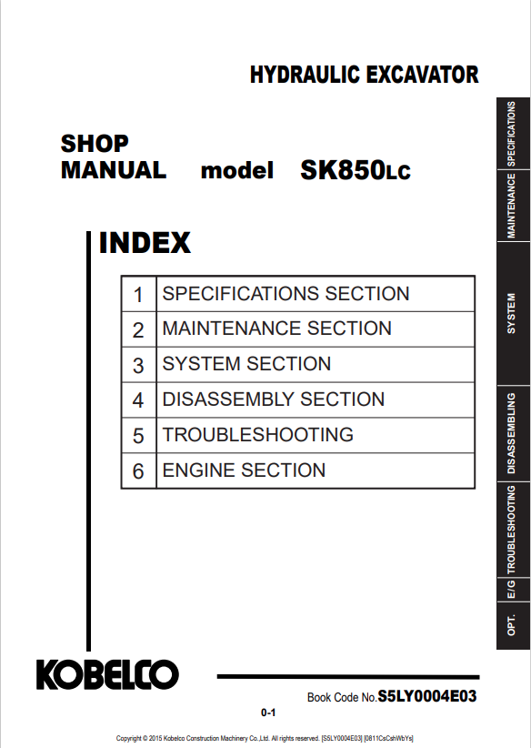 KOBELCO SK850LC-8 HYDRAULIC EXCAVATOR SERVICE MANUAL PDF