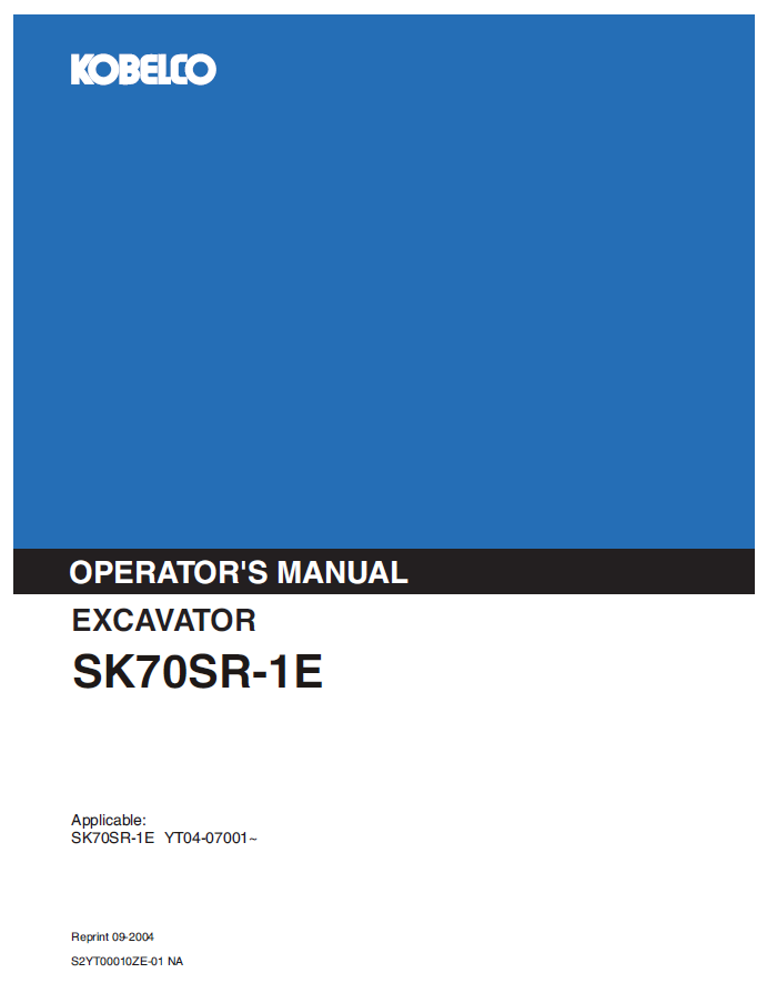 Kobelco Machine Excavator SK70SR-1E Operator Manual PDF