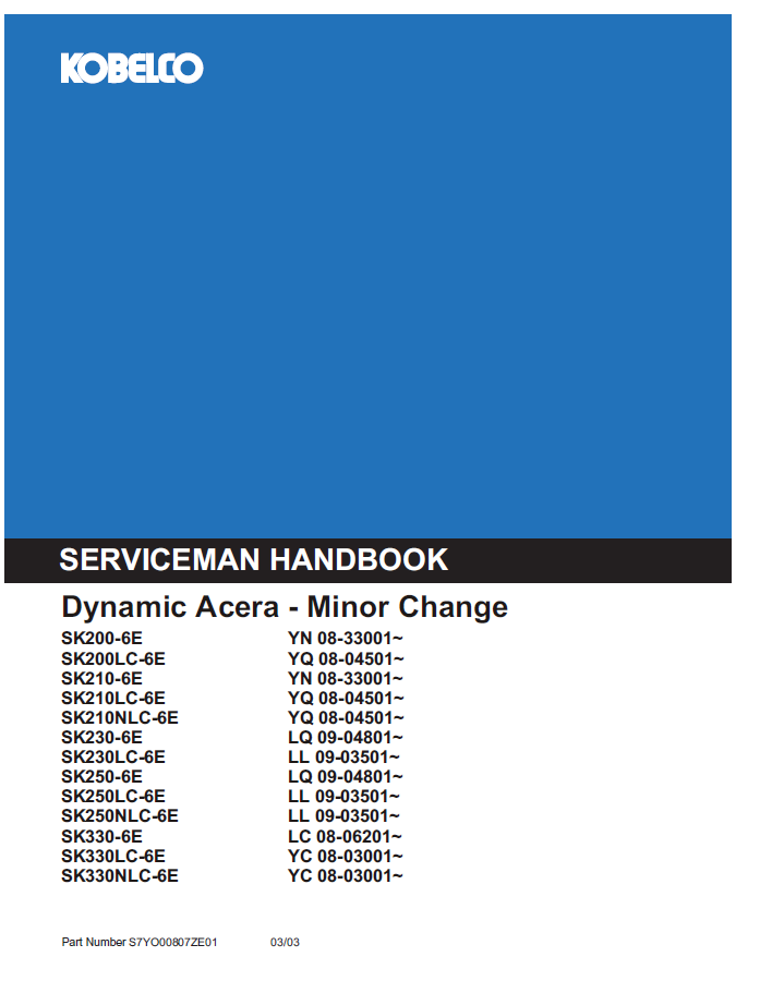Kobelco Machine Grand Beetle Dynamic Acera-minor Change Operator Manual PDF