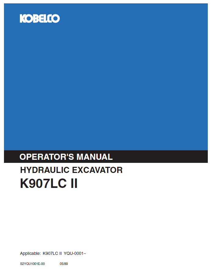 Kobelco Machine Hydraulic Excavator K909 II K909LC II Operator Manual PDF