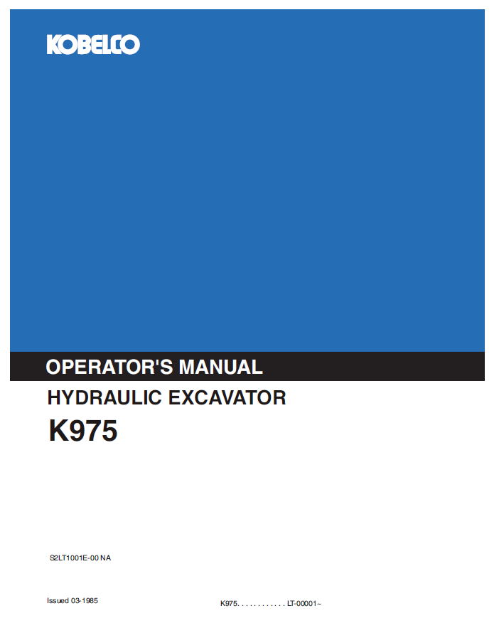 Kobelco Machine Hydraulic Excavator K975 Operator Manual PDF